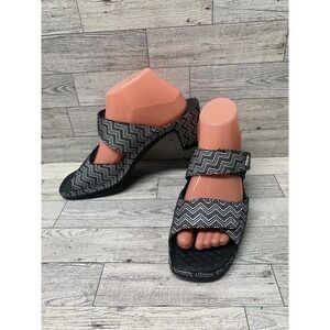 Vital Womens Black,White,Gray ZigZag Leather Slide Sandals‎ Sz 9.5/40 Orthopedic